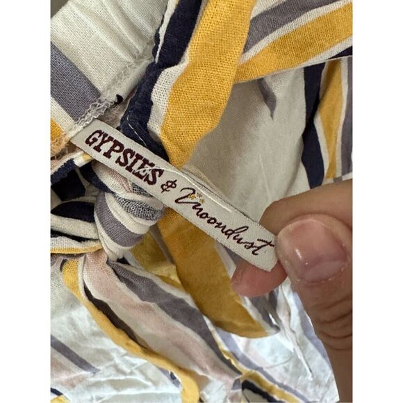 Gypsies & Moondust Striped Linen Cropped Wide Leg Jumpsuit Juniors Size 5 - Picture 7 of 8